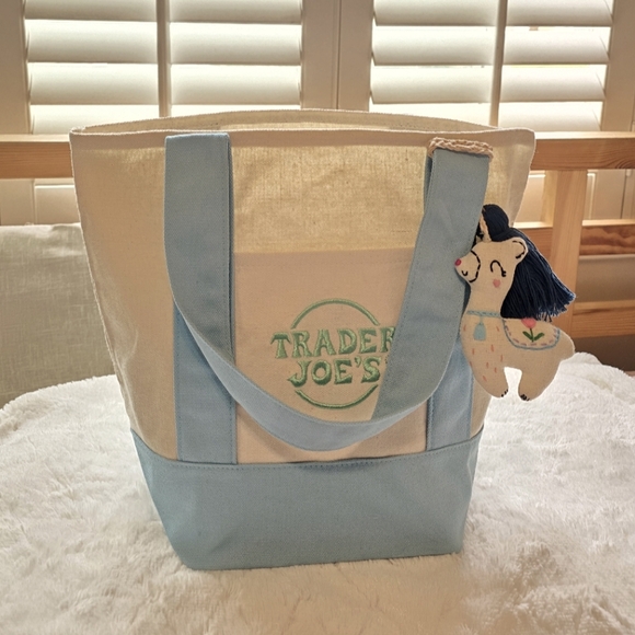 Trader Joe's Canvas Tote Bag with Blue Accents - Picture 1 of 6